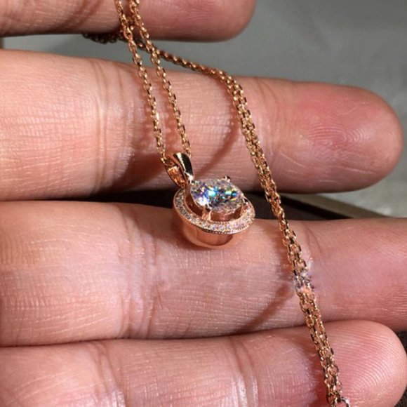 NEW 18K Rose Gold Diamond Halo Necklace - Picture 2 of 6